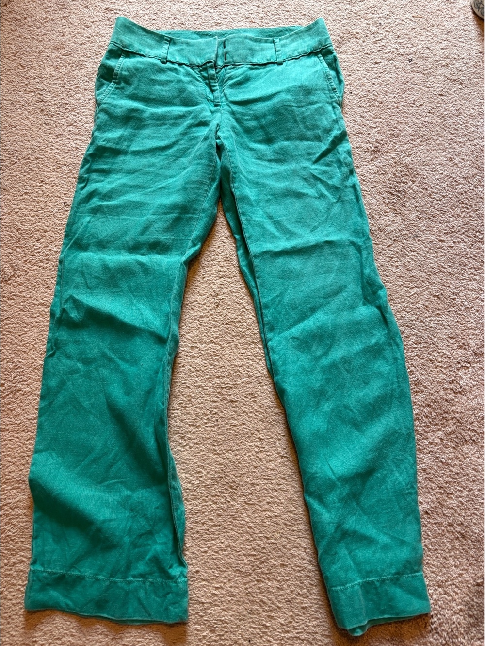Ann Taylor loft women's Marisa trousers green 100% linen size 4 good condition